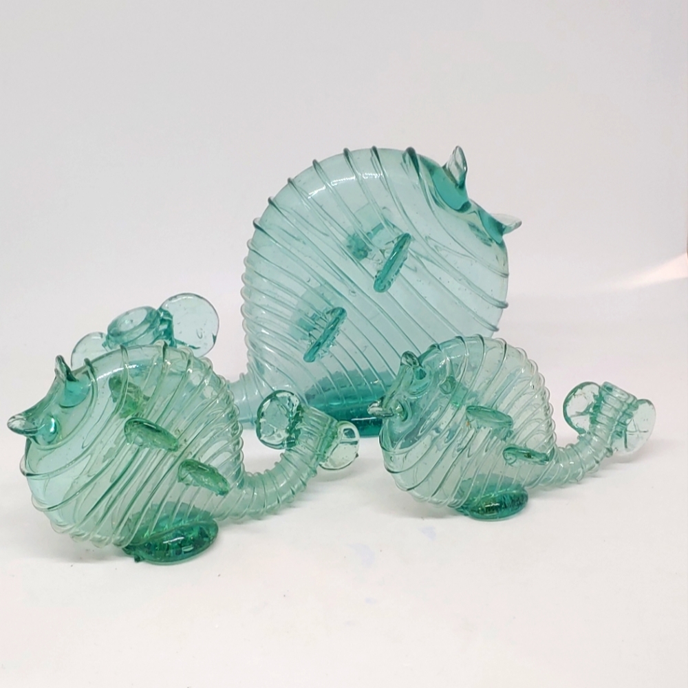 HTF Vintage Hand Blown Glass Fish Decanter Bottles Aqua READ